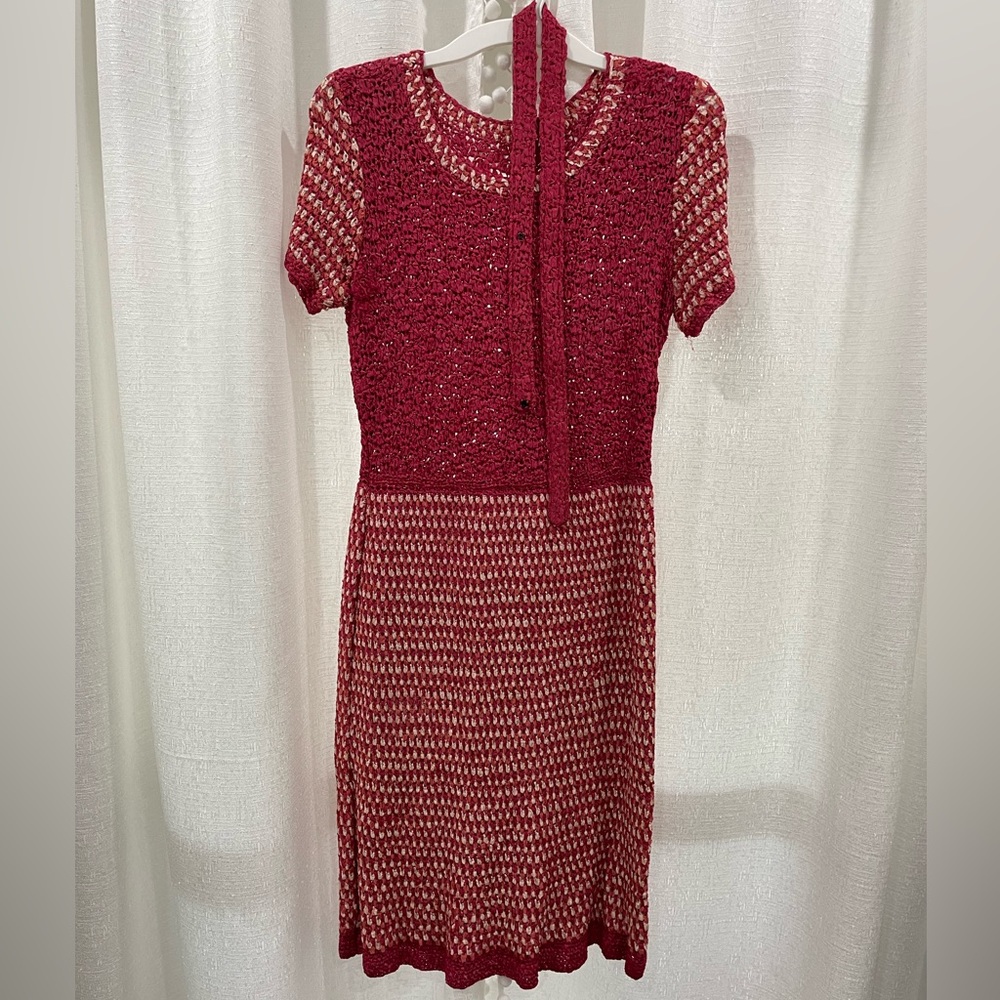 Mid century vintage ribbon crochet knit dress 6